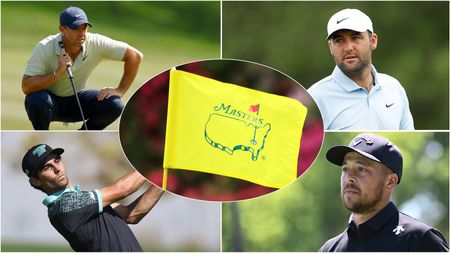 Four golfers and the Masters flag