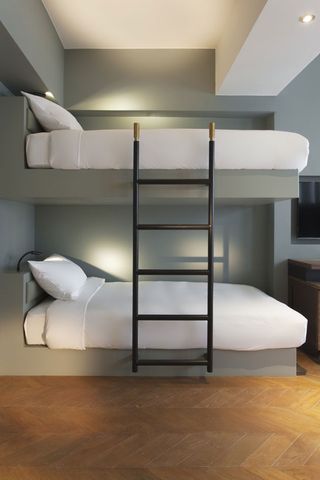 Bedroom with bed and ladder