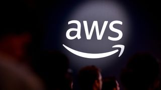 AWS logo pictured in white lettering on a black background.