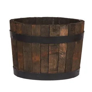 Hortico™ Wooden Planter, (dia) 40cm Half Barrel Planter Style, Upcycled Oak Round Outdoor Plant Pot Made in the Uk D40 H30 Cm, 37l