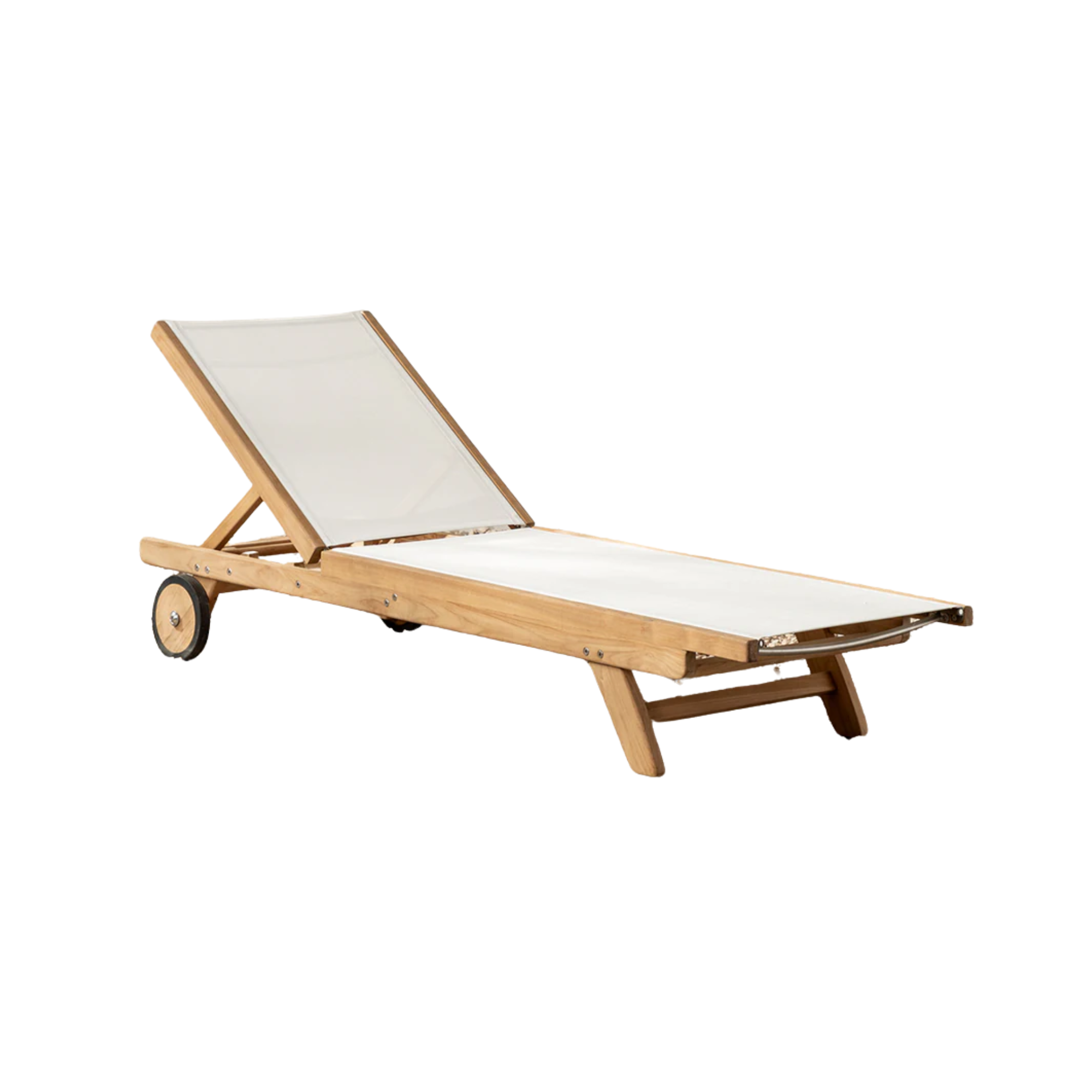 a wood and mesh sun lounge chair