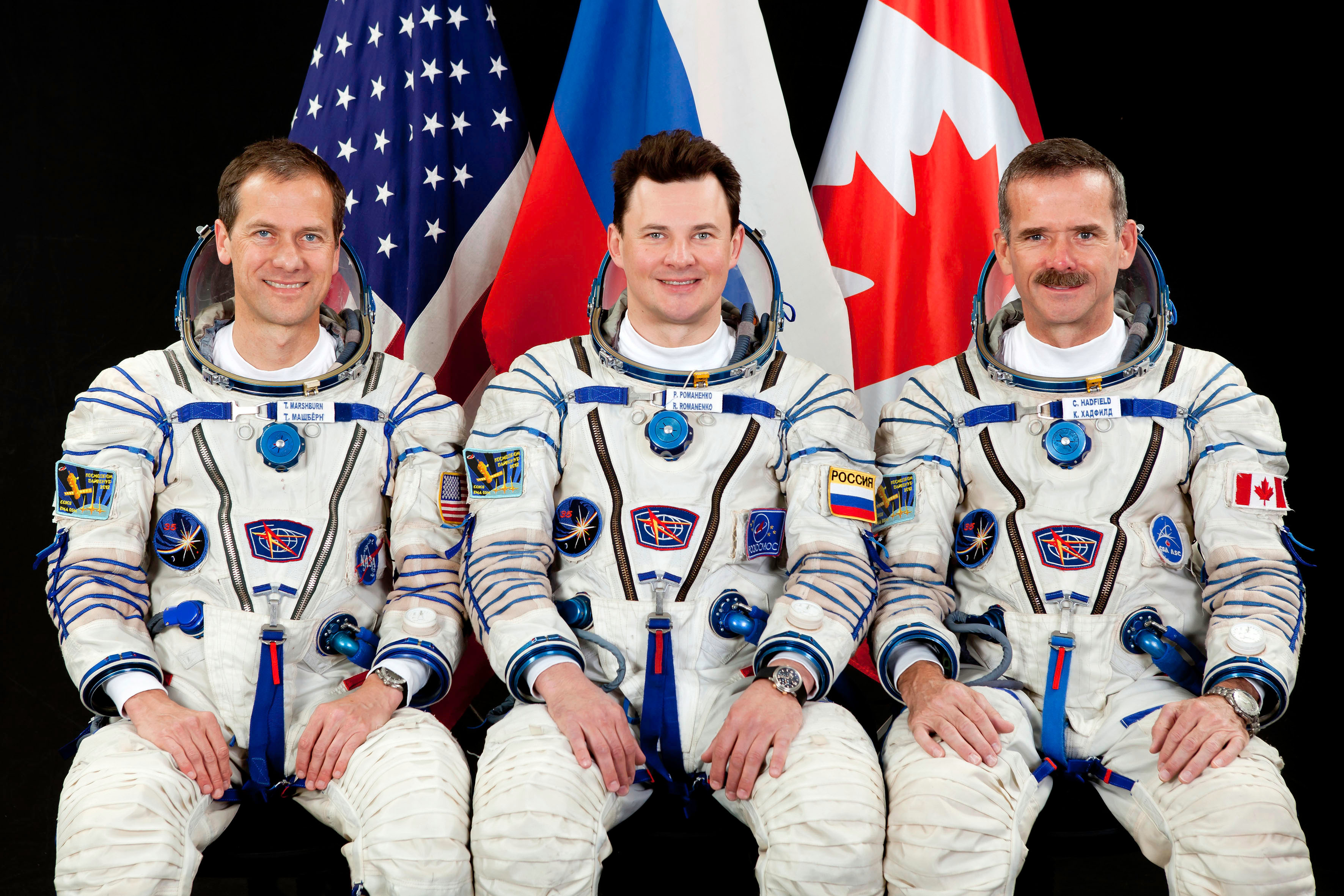 Crew Members Marshburn, Romanenko, Hadfield