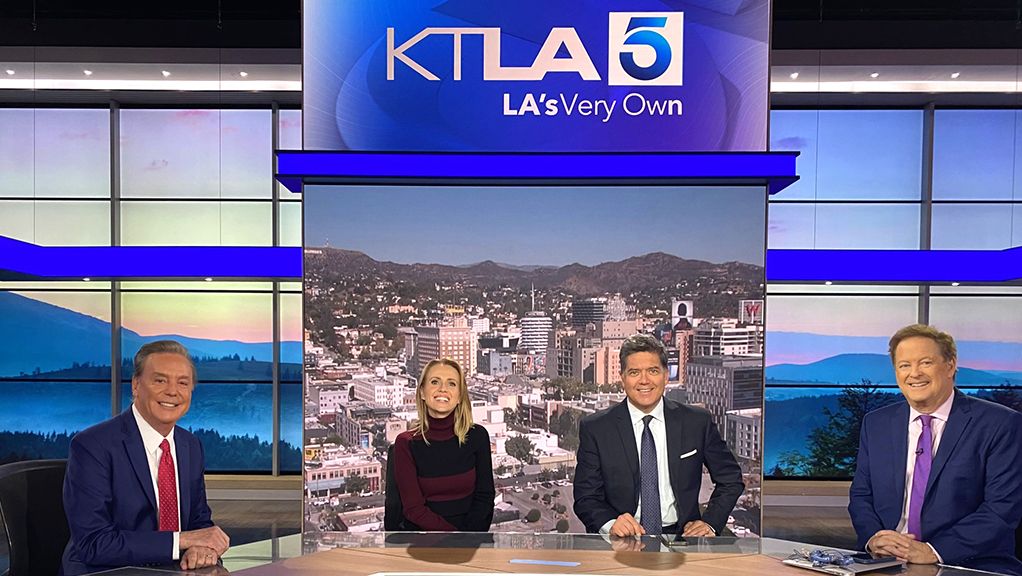 KTLA’s morning news team (from l.): Mark Kriski, Jessica Holmes, Frank Buckley and Sam Rubin.