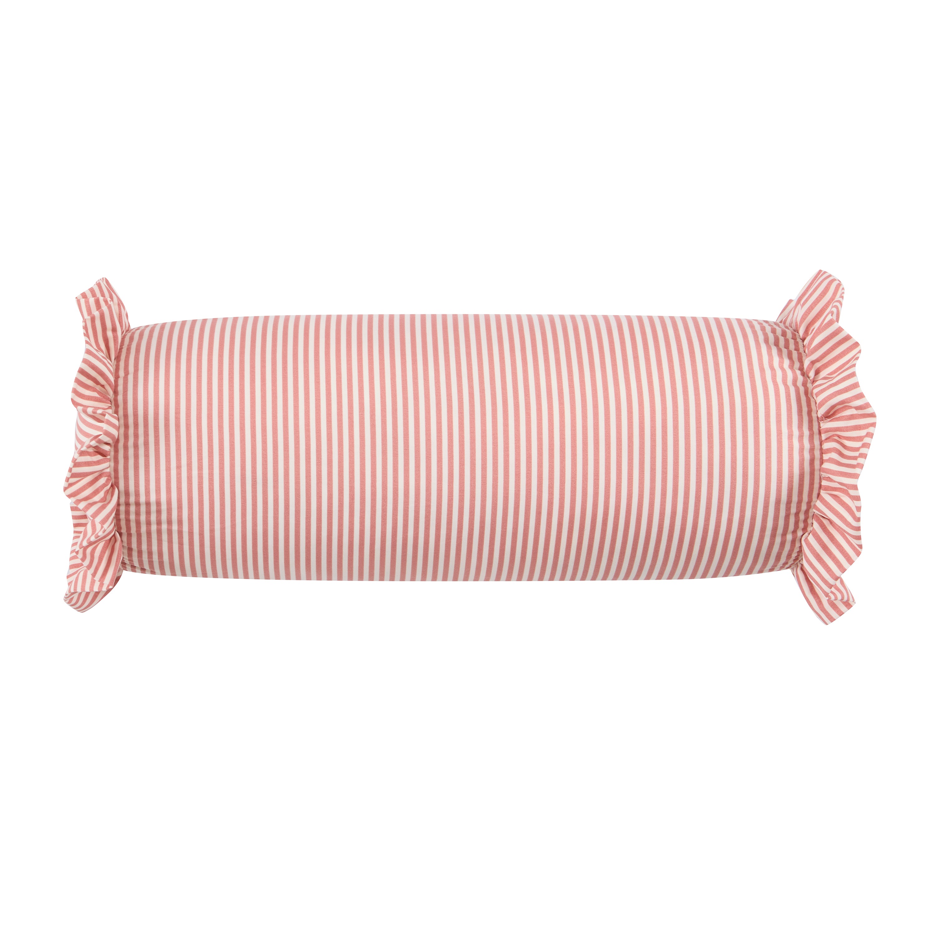 Home Decor Collection 8" X 20" Pink Striped Ruffle Bolster Decorative Pillow