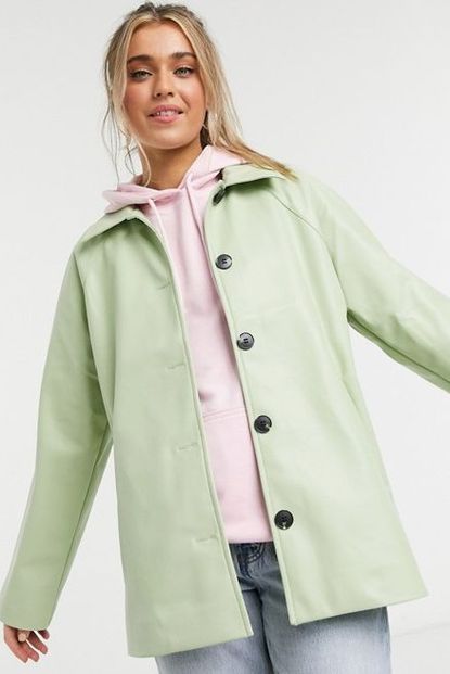 Monki Faux Leather Jacket in Dusty Green