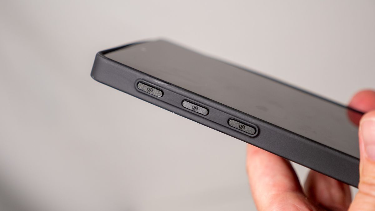 The black and gray Pitaka PinButton case for the Samsung Galaxy S25 Ultra