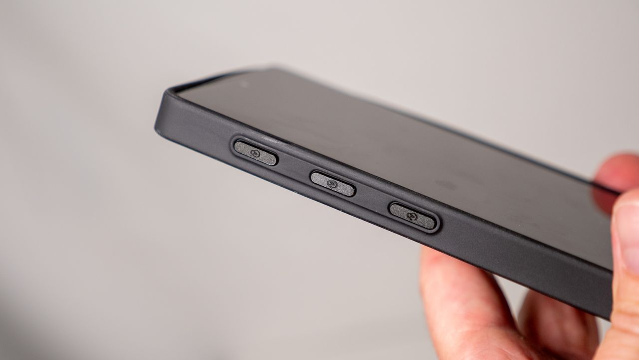 The black and gray Pitaka PinButton case for the Samsung Galaxy S25 Ultra