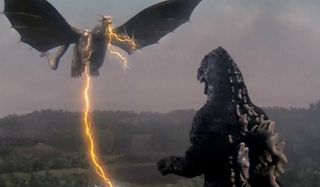 Godzilla vs. King Ghidorah Ghidorah flies in with its lighting attack, towards Godzilla