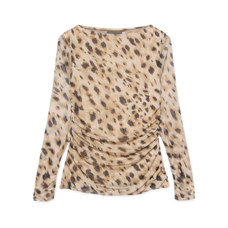 A cutout of a Mint Velvet animal print mesh top