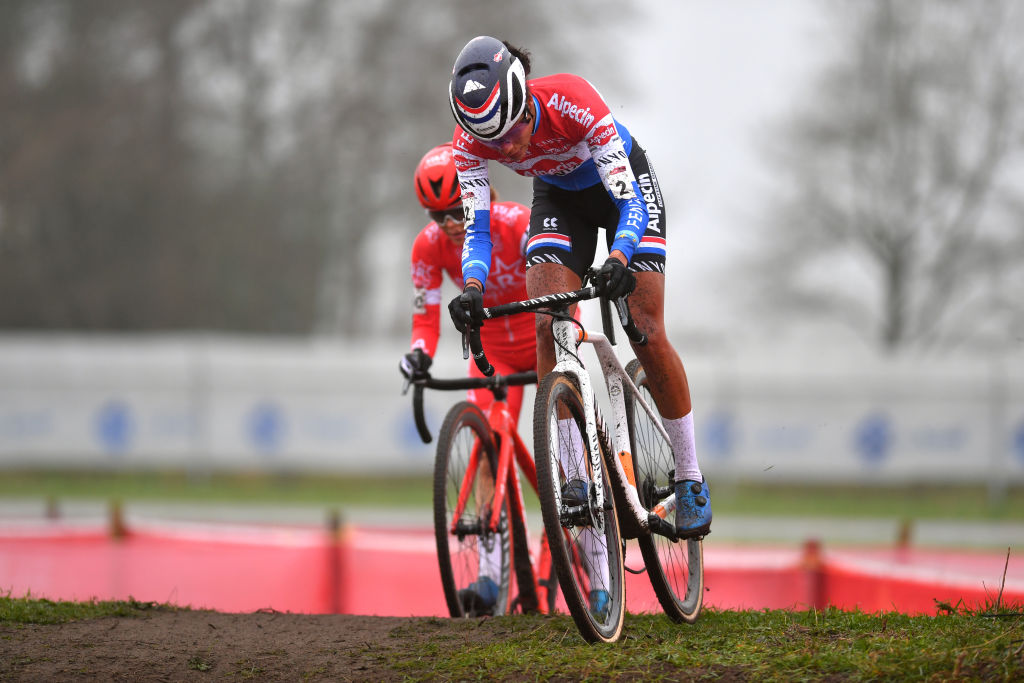 RUCPHEN NETHERLANDS DECEMBER 18 Ceylin Del Carmen Alvarado of The Netherlands and Team Alpecin Fenix competes during the 9th Rucphen UCI CycloCross Worldcup 2021 Womens Elite CXWorldCup UCIcyclocrossWC on December 18 2021 in Rucphen Netherlands Photo by Luc ClaessenGetty Images