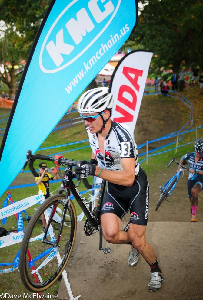 Raphael Gagne (Rocky Mountain) racing in third position on lap three