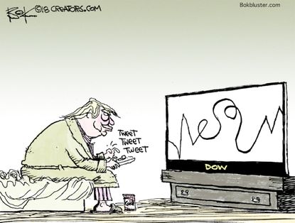 Political cartoon U.S. Trump Dow Jones tweets