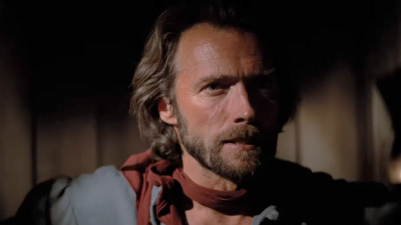 Clint Eastwood with a beard, looking very serious in The Outlaw Josey Wales