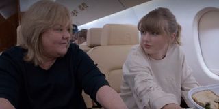 Taylor Swift and her mom Andrea Swift on a plane in Miss Americana doc
