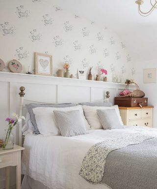 vintage style blue and white floral cottage bedroom