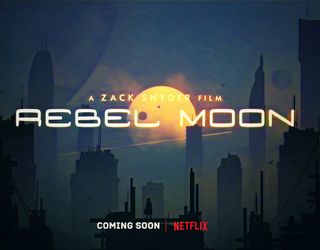 a city skyline silhouetted under the words "rebel moon"
