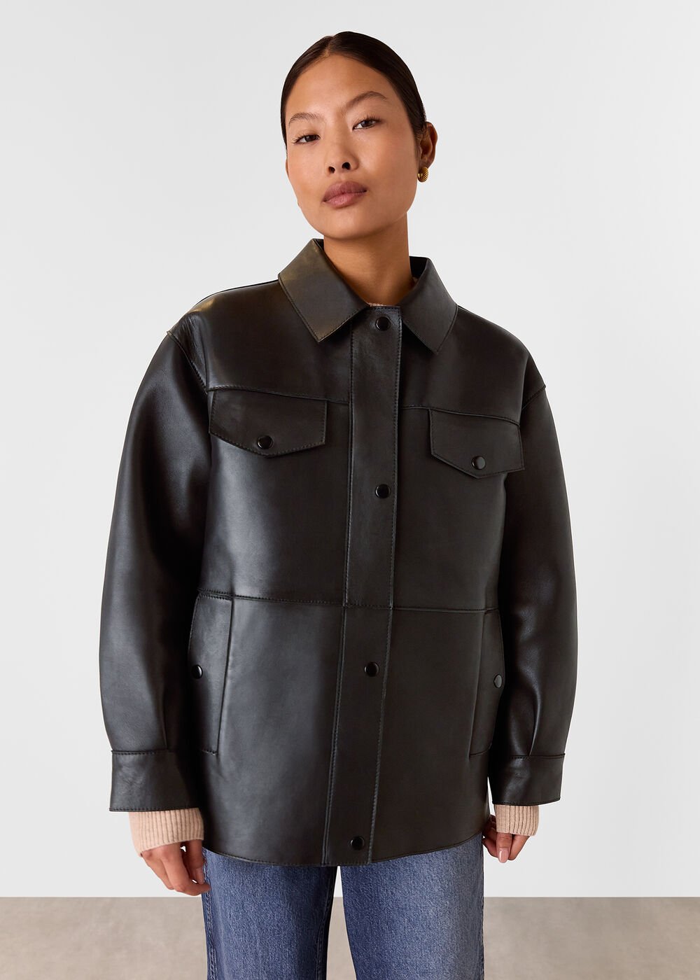 Black Petite Clean Bonded Leather Jacket