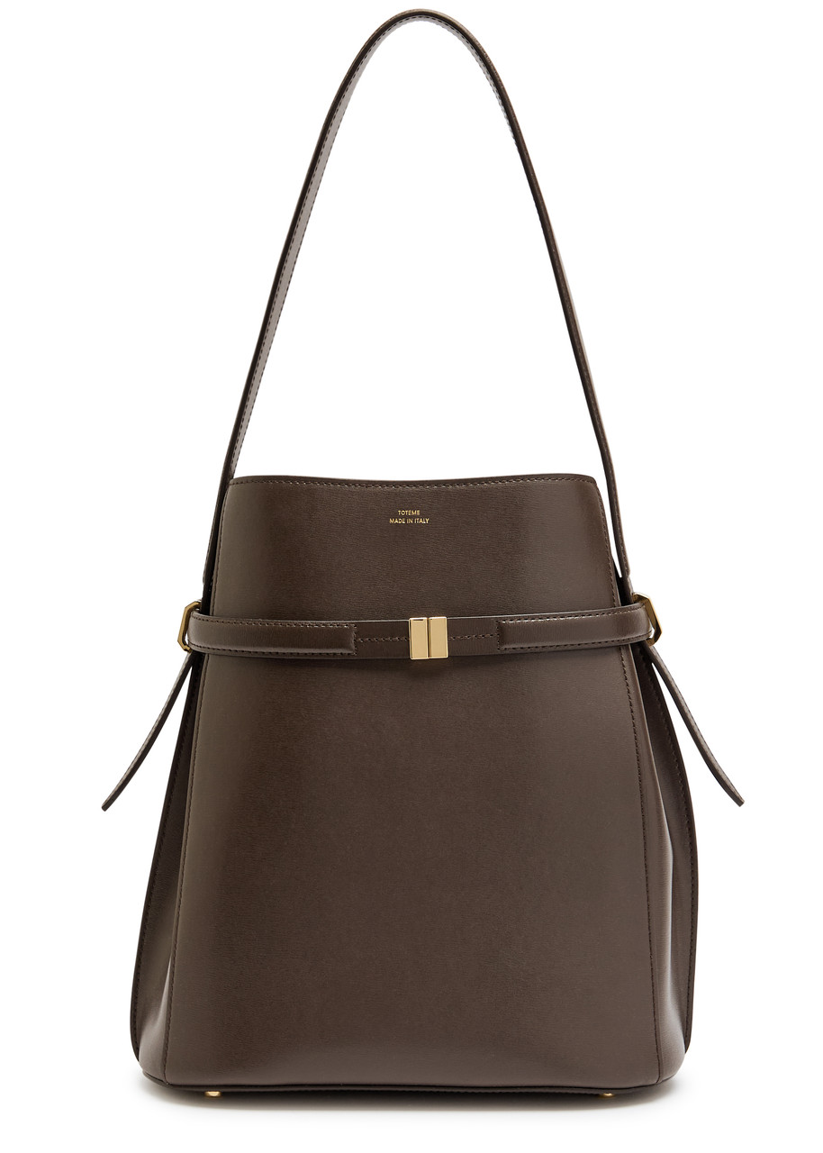 Belted Leather Bucket Bag