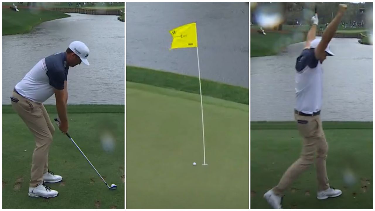 Images of Keegan Bradley&#039;s hole in on at The Players Championship