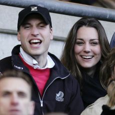 LONDON - FEBRUARY 10: Prince Harry (L) and Prince William (C) and Kate Middleton (R)cheer on the English team during the RBS Six Nations Championship match between England and Italy at Twickenham on February 10, 2007 in London, England. (Photo by Richard Heathcote/Getty Images)