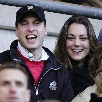 LONDON - FEBRUARY 10: Prince Harry (L) and Prince William (C) and Kate Middleton (R)cheer on the English team during the RBS Six Nations Championship match between England and Italy at Twickenham on February 10, 2007 in London, England. (Photo by Richard Heathcote/Getty Images)