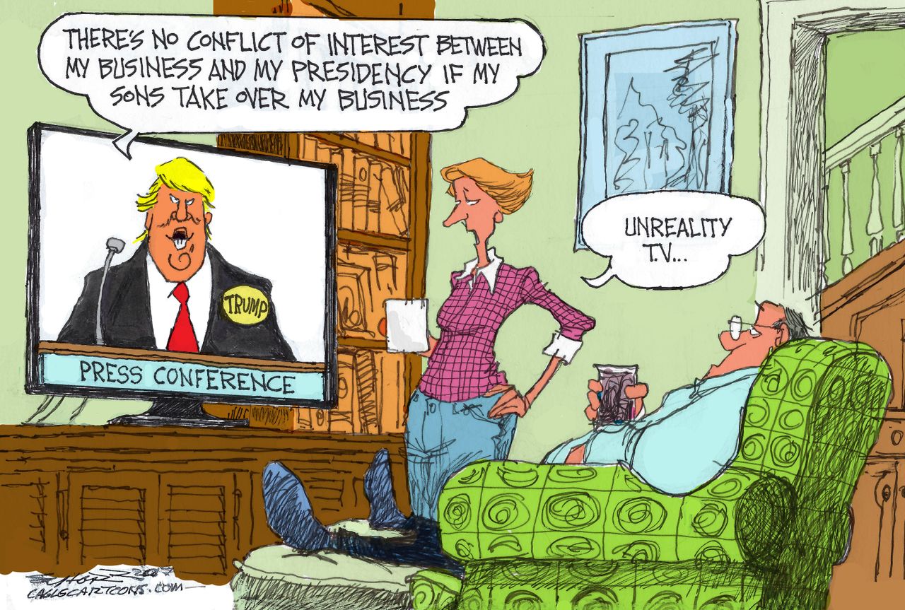 Political cartoon U.S. Donald Trump conflict of interest