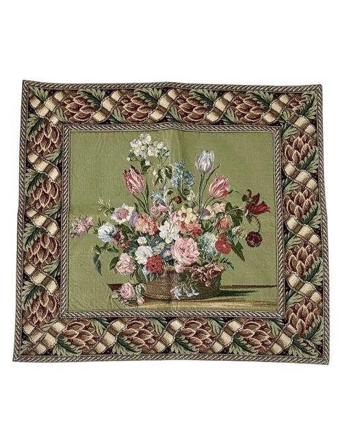 Vintage Flemish Flower Basket Jacquard Woven Tapestry