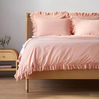 Peach ruffled bedding