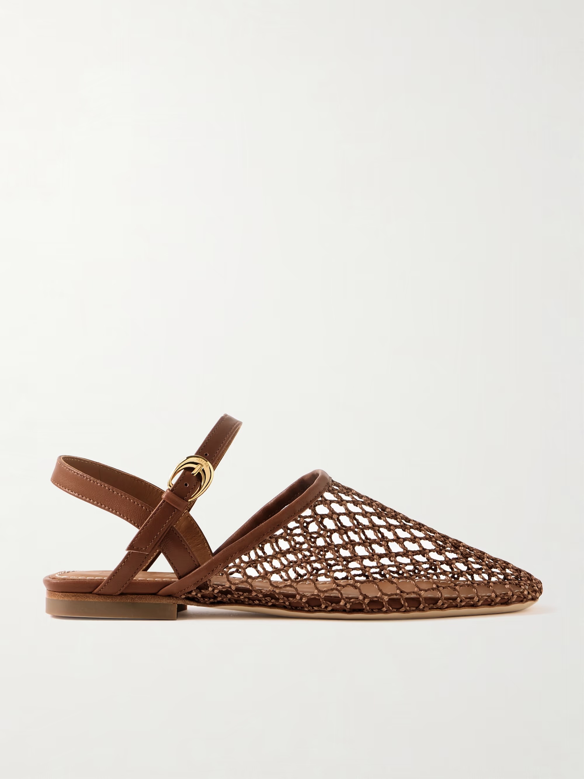 brown netted slingback flats