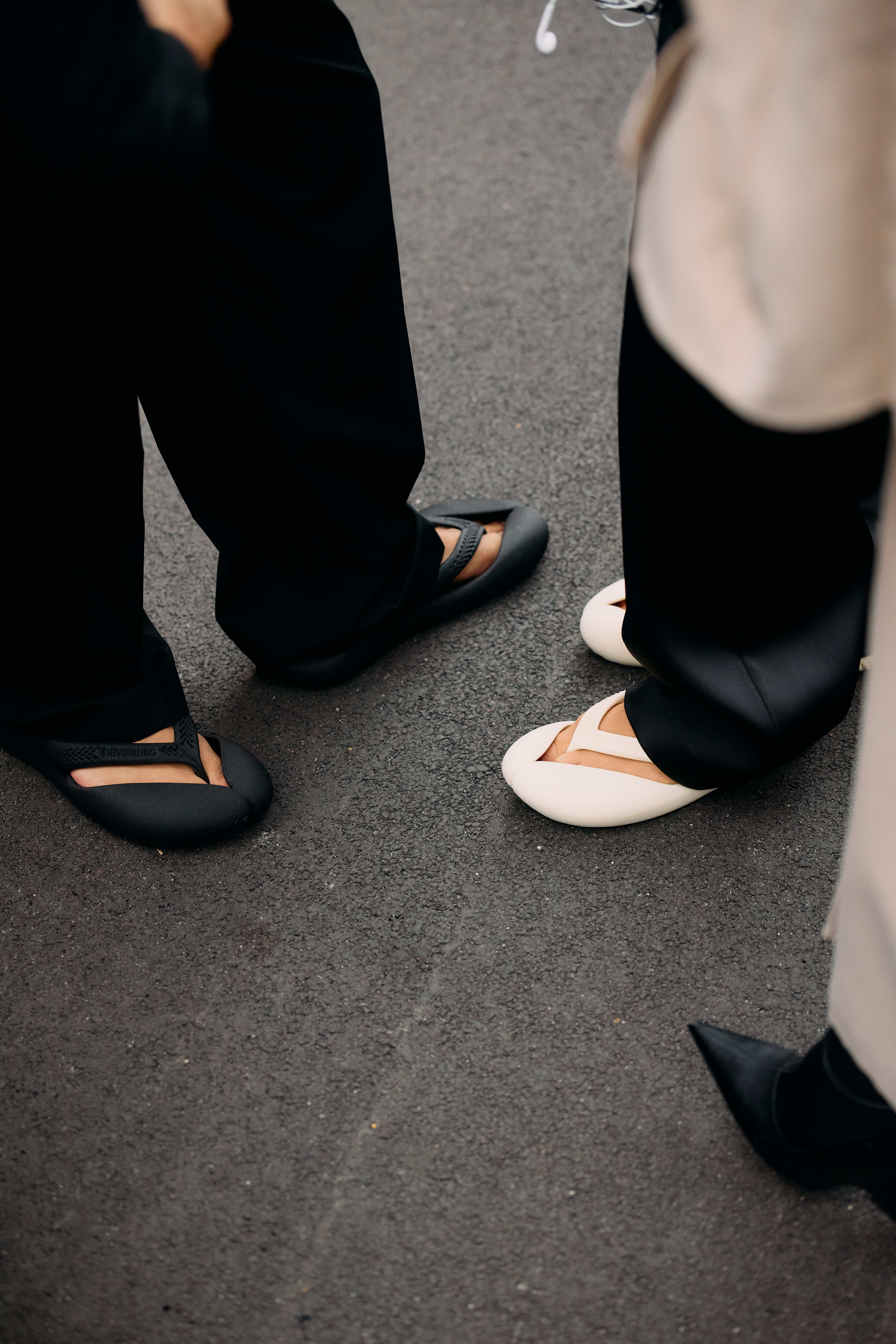 guests at Copenhagen Fashion Week wearing amped up Havaiana flip flops