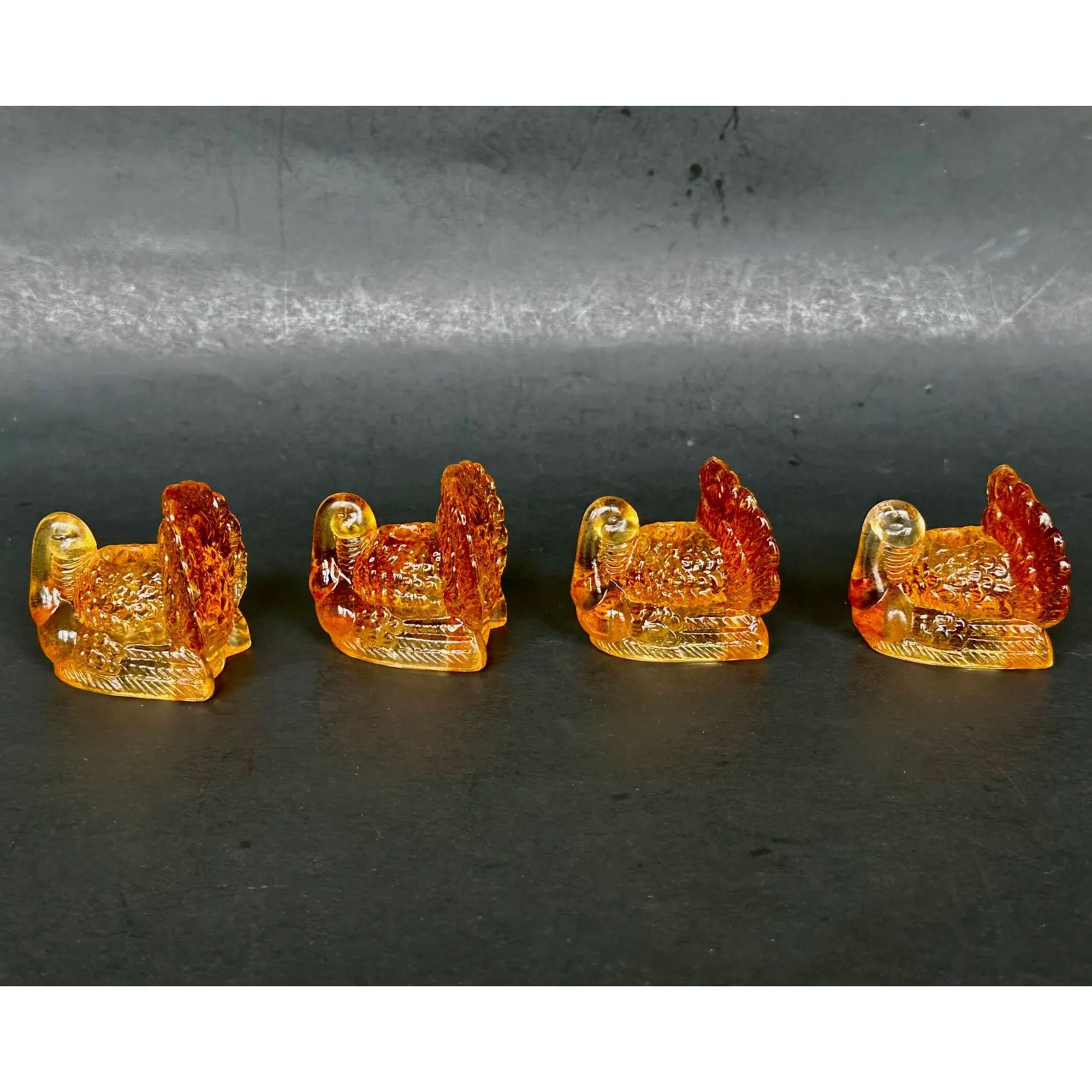 Amber Glass Turkey Candlestick Holders Thanksgiving Decor