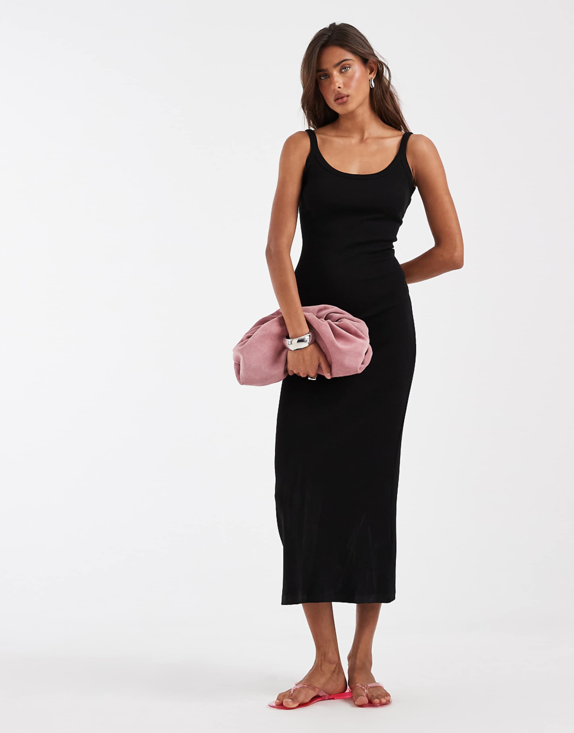 Asos Design Rib Midi Dress in Black