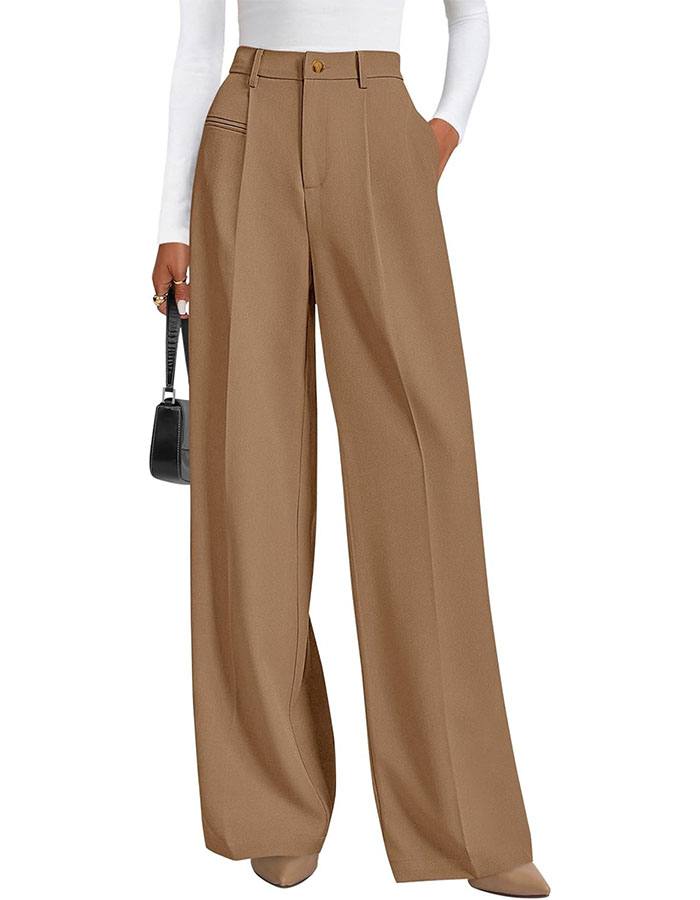 Prettygarden Womens Wide Leg Dress Pants 2025 Business Casual Flowy Work Palazzo Pants High Waisted Slacks Trousers (khaki,small)