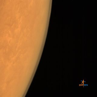 India's first Mars orbiter Mangalyaan captured this photo of the Martian atmosphere just after arriving at Mars on Sept. 24, 2014 Indian Standard Time. 