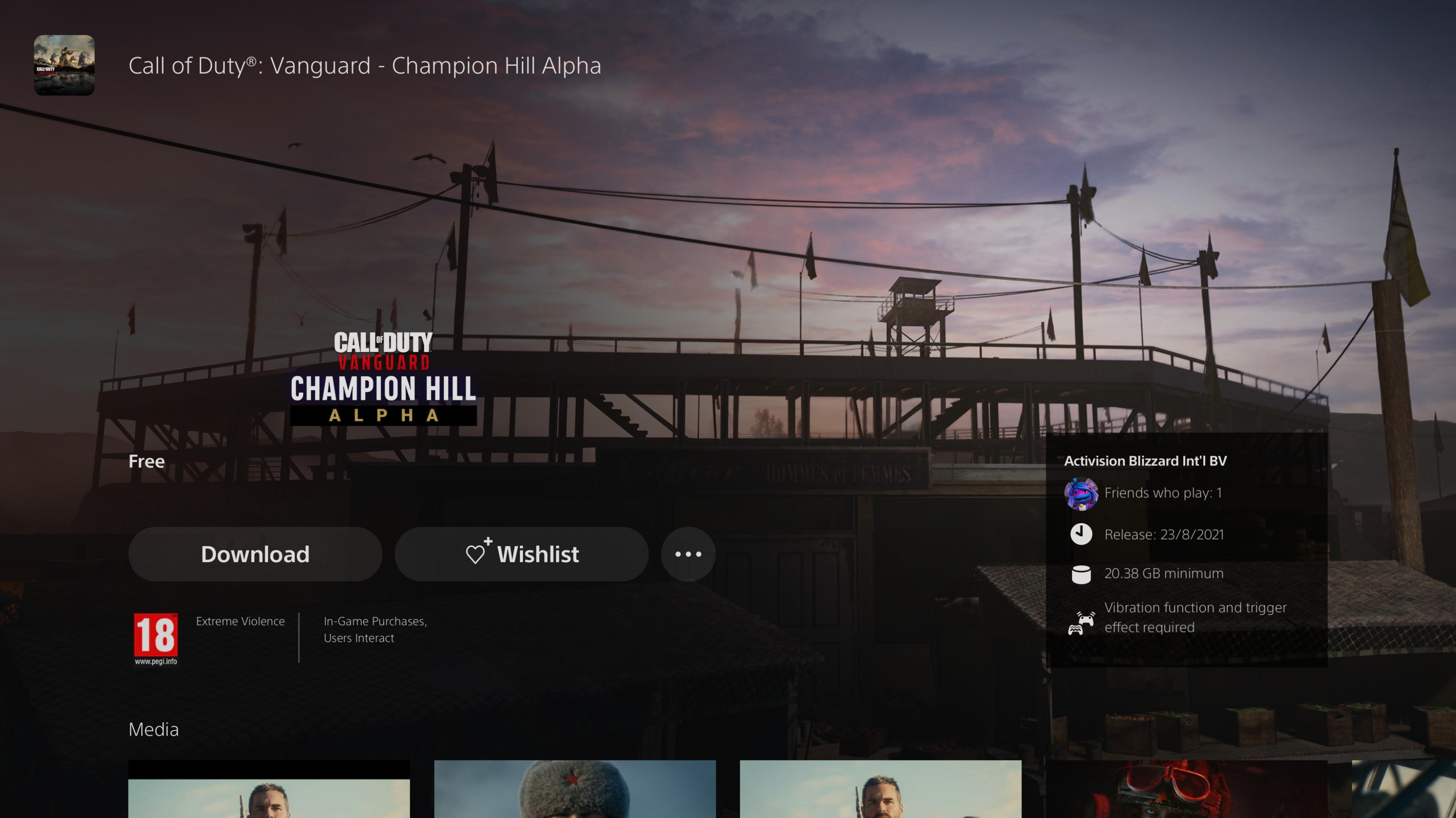 Call of Duty Vanguard Alpha in the PlayStation Store
