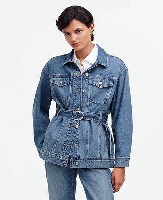 madewell, Jaket Jeans Trucker Besar Berikat Pinggang