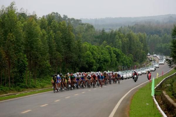 The peloton during stage 4. rode in cooler temperatures today.