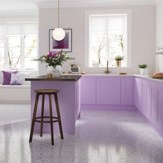 purple kitchen with window