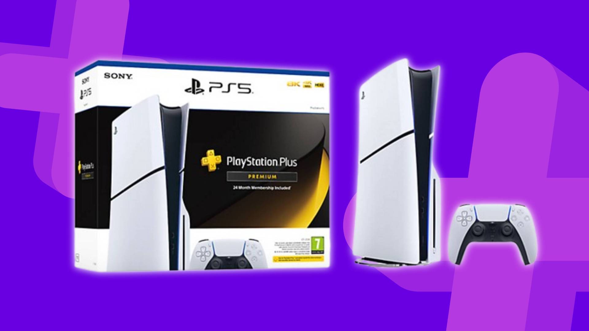 Official produce image of the 24 Month PS Plus Ps5 bundle, on a purple GamesRadar background.