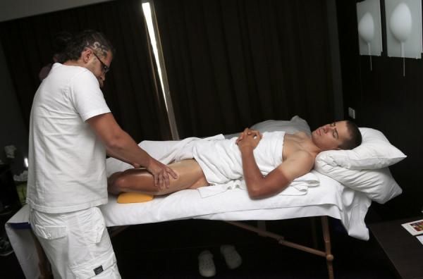 Peter Sagan (Liquigas-Cannondale) gets a rub down ahead of a very important week of racing