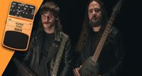[L-R] Khemmis' Phil Pendergast and Ben Hutcherson [inset] A Behringer Super Fuzz