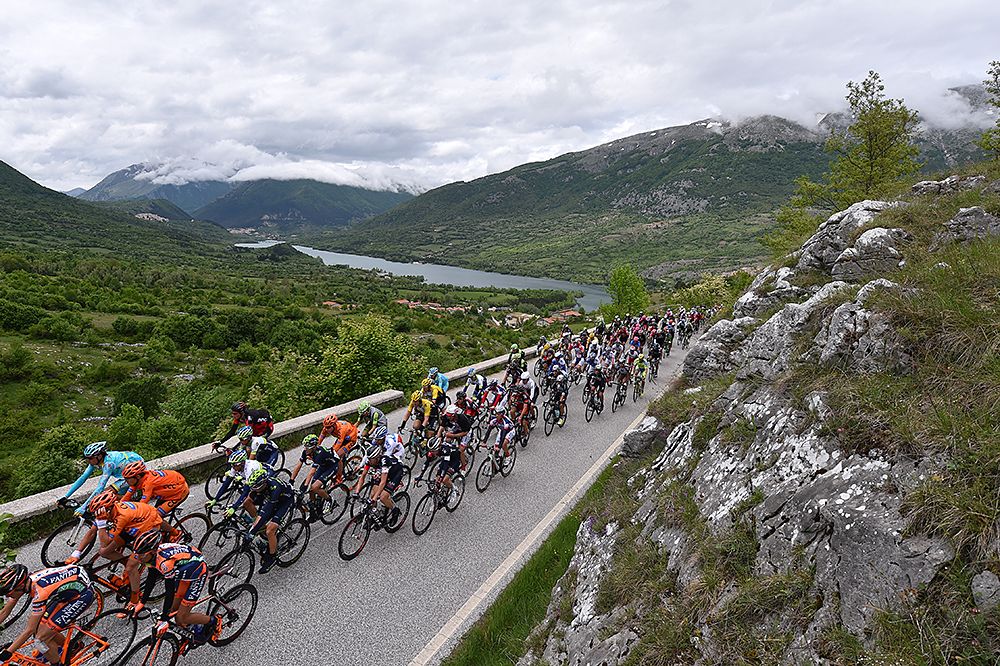 The peloton racing toward the summit finish at of stage 8