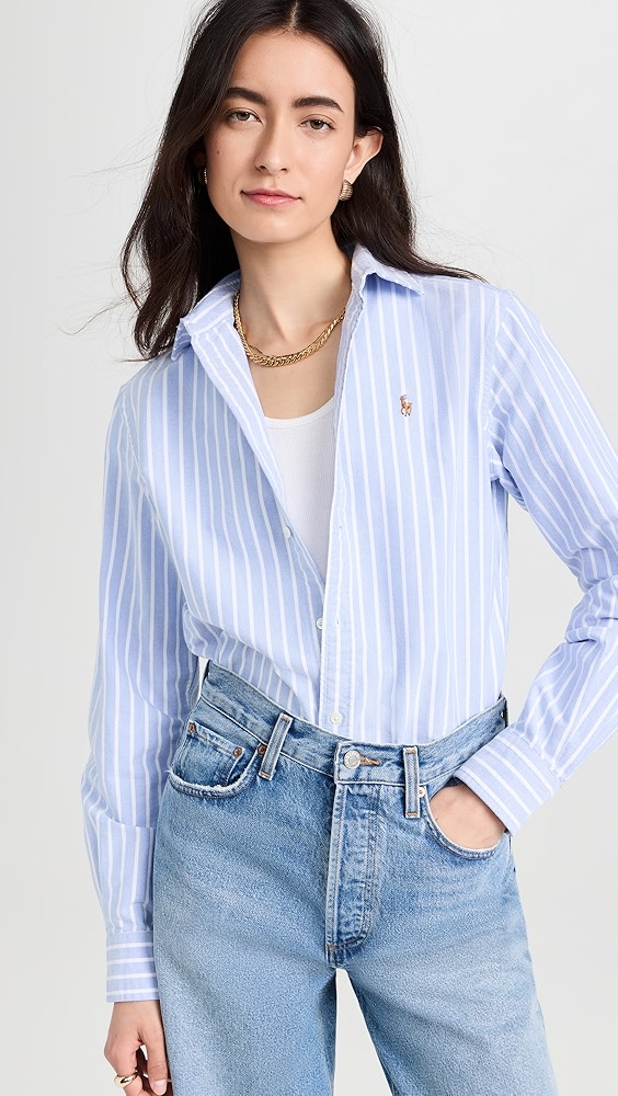 Cotton Oxford Long Sleeve Button Down - Harbor Island Blue/white
