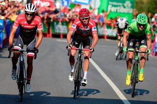 Chris Froome, Alberto Contador and Mike Woods finishes stage 18 at the Vuelta