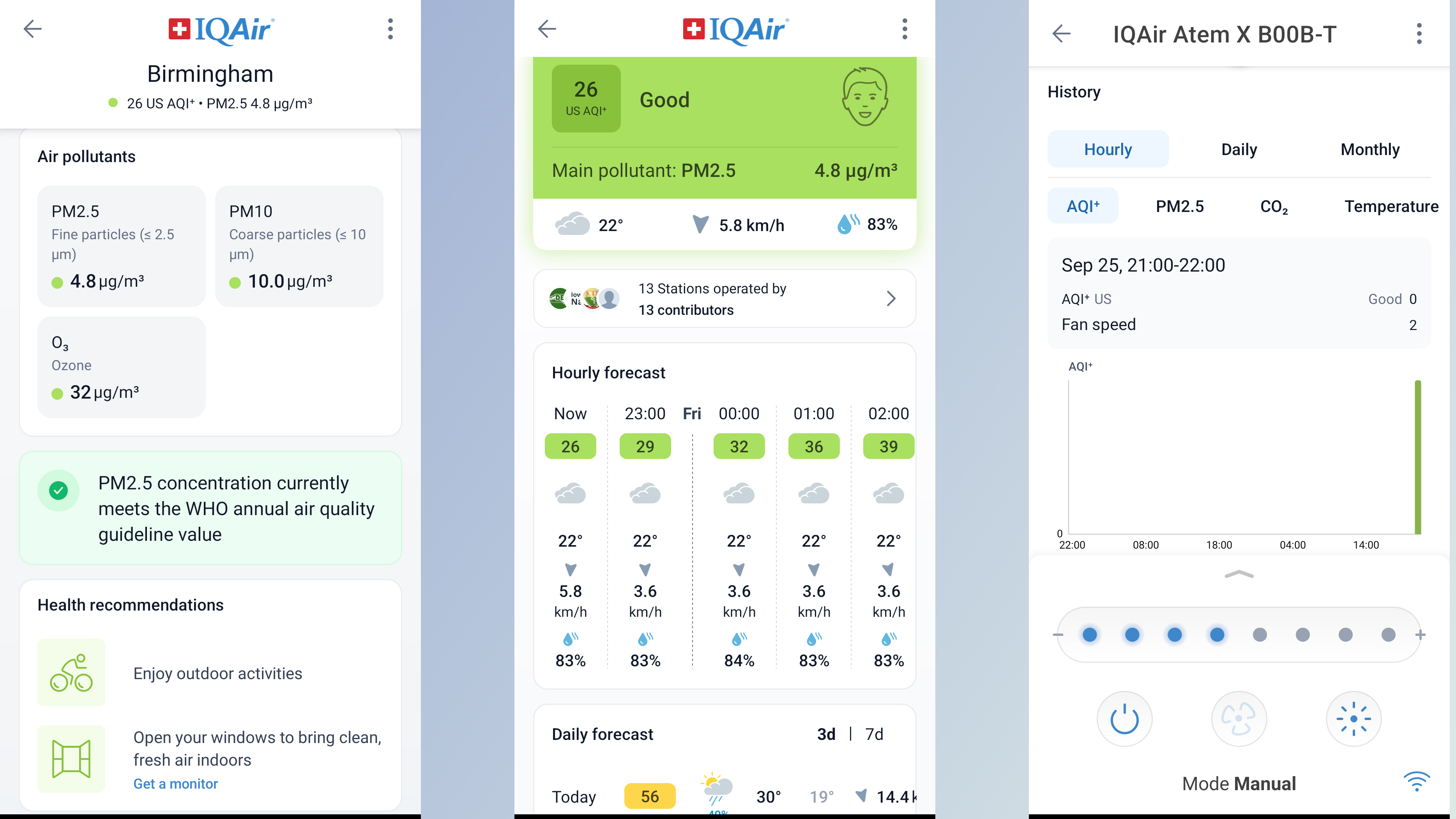 Screenshots from companion app