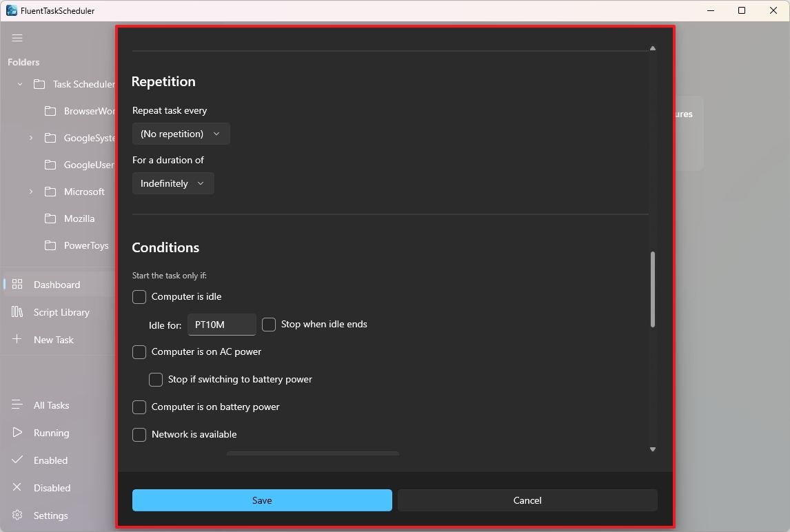 FluentTaskScheduler repetition settings