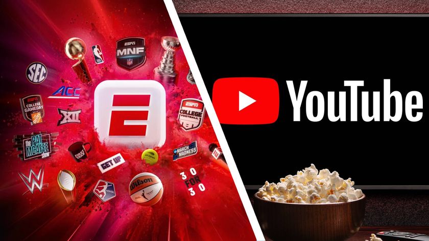 The ESPN logo next to a TV showing the YouTube logo