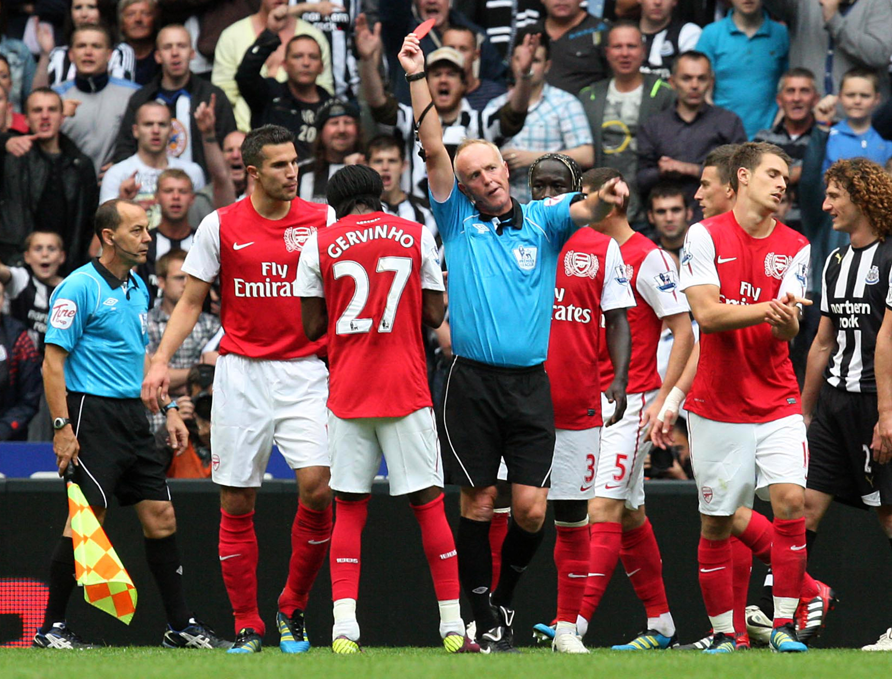 Arsenal's Gervinho is sent off on his Premier League debut against Newcastle United in August 2011.