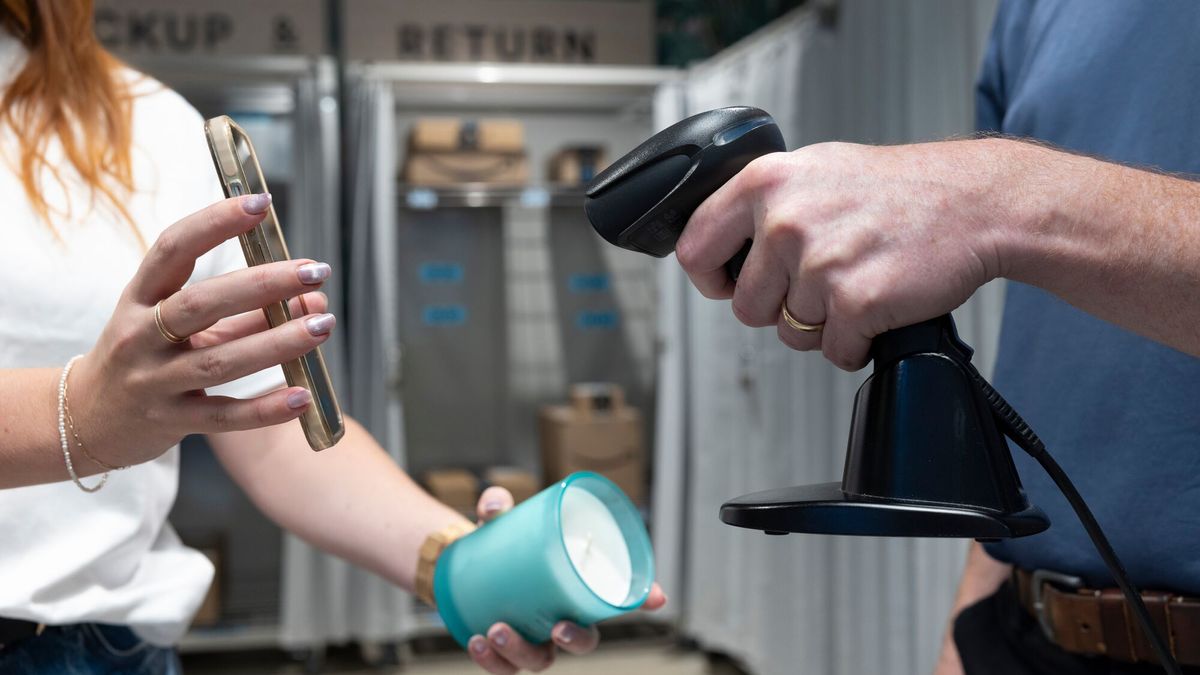 Woman returning product to Amazon