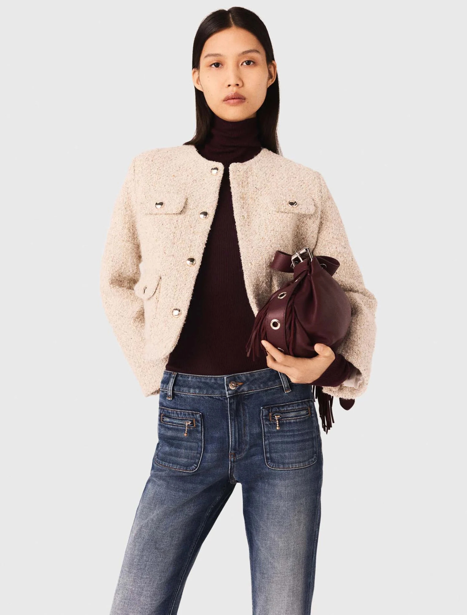 Cropped boucl&amp;eacute; jacket in cream
